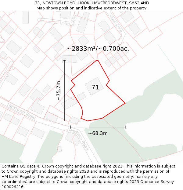 71, NEWTOWN ROAD, HOOK, HAVERFORDWEST, SA62 4NB: Plot and title map