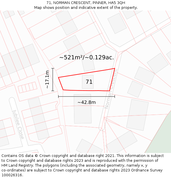 71, NORMAN CRESCENT, PINNER, HA5 3QH: Plot and title map