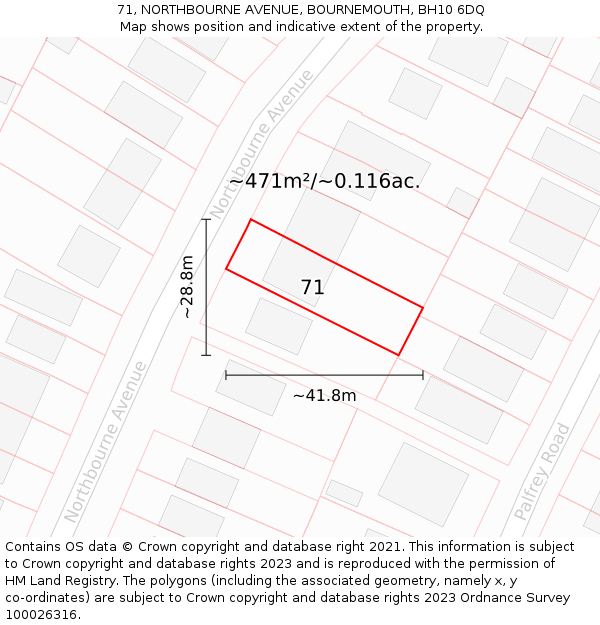 71, NORTHBOURNE AVENUE, BOURNEMOUTH, BH10 6DQ: Plot and title map