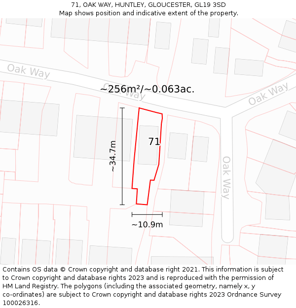 71, OAK WAY, HUNTLEY, GLOUCESTER, GL19 3SD: Plot and title map