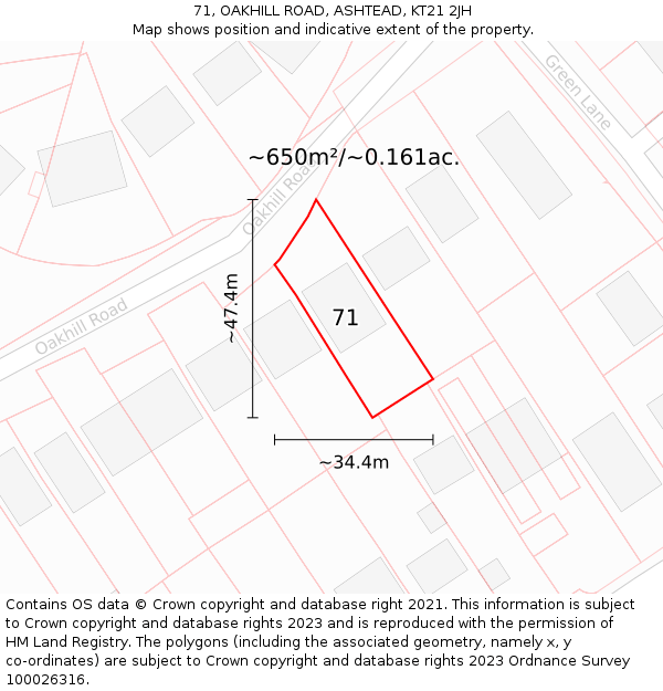 71, OAKHILL ROAD, ASHTEAD, KT21 2JH: Plot and title map