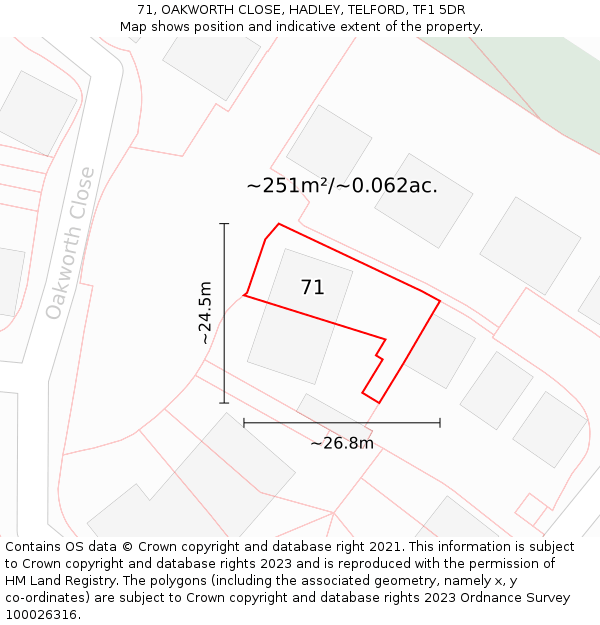 71, OAKWORTH CLOSE, HADLEY, TELFORD, TF1 5DR: Plot and title map