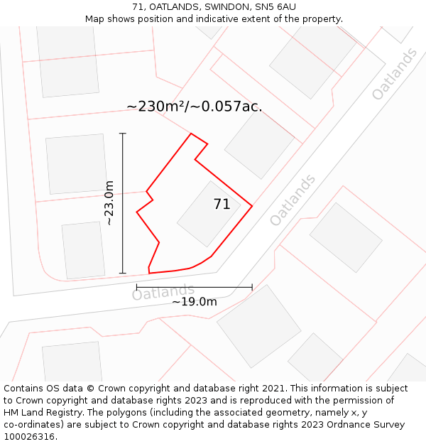 71, OATLANDS, SWINDON, SN5 6AU: Plot and title map