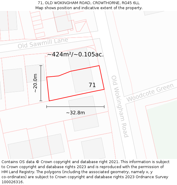 71, OLD WOKINGHAM ROAD, CROWTHORNE, RG45 6LL: Plot and title map