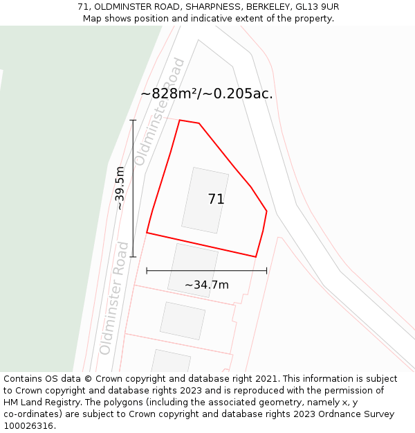 71, OLDMINSTER ROAD, SHARPNESS, BERKELEY, GL13 9UR: Plot and title map