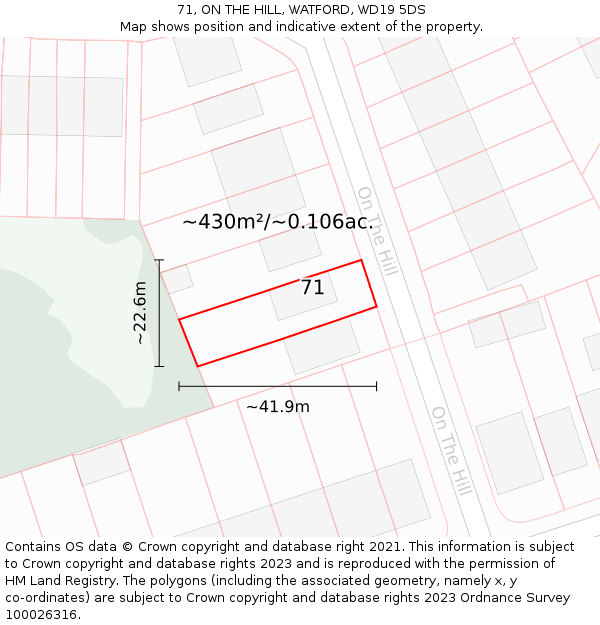 71, ON THE HILL, WATFORD, WD19 5DS: Plot and title map