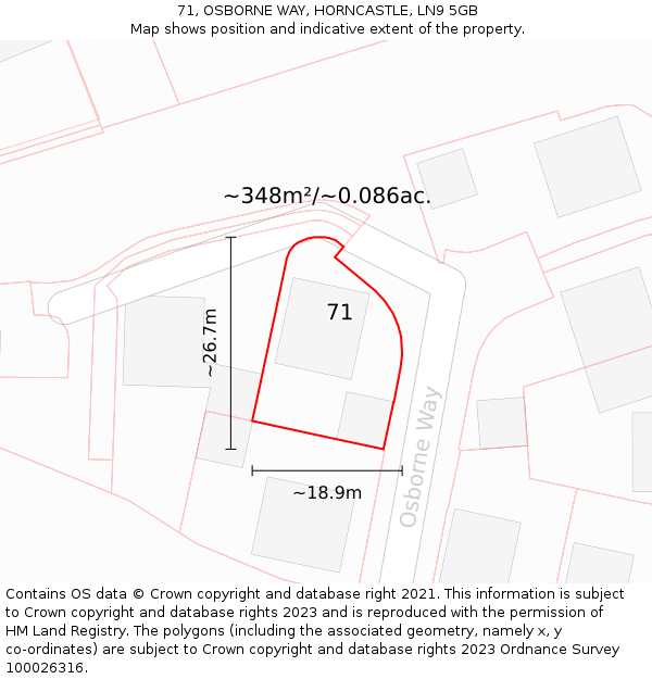 71, OSBORNE WAY, HORNCASTLE, LN9 5GB: Plot and title map