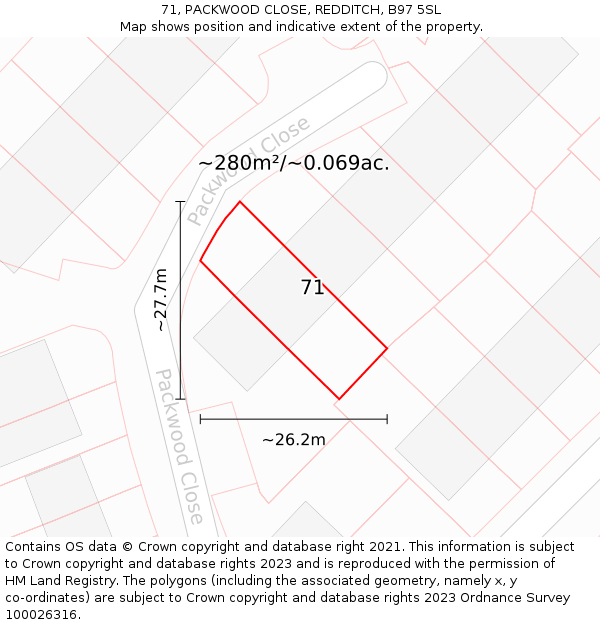 71, PACKWOOD CLOSE, REDDITCH, B97 5SL: Plot and title map