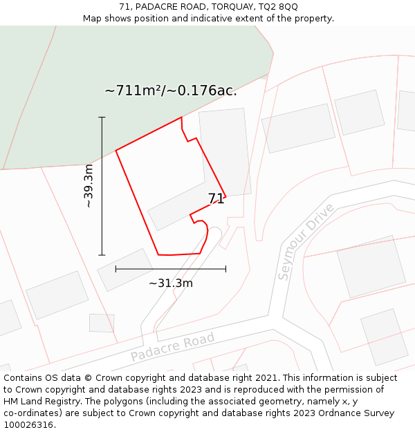 71, PADACRE ROAD, TORQUAY, TQ2 8QQ: Plot and title map