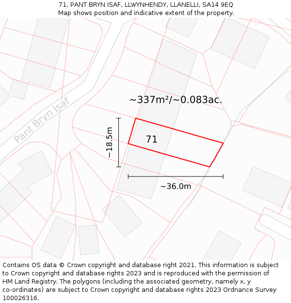 71, PANT BRYN ISAF, LLWYNHENDY, LLANELLI, SA14 9EQ: Plot and title map