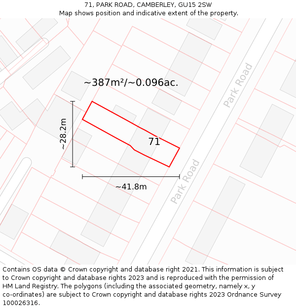 71, PARK ROAD, CAMBERLEY, GU15 2SW: Plot and title map