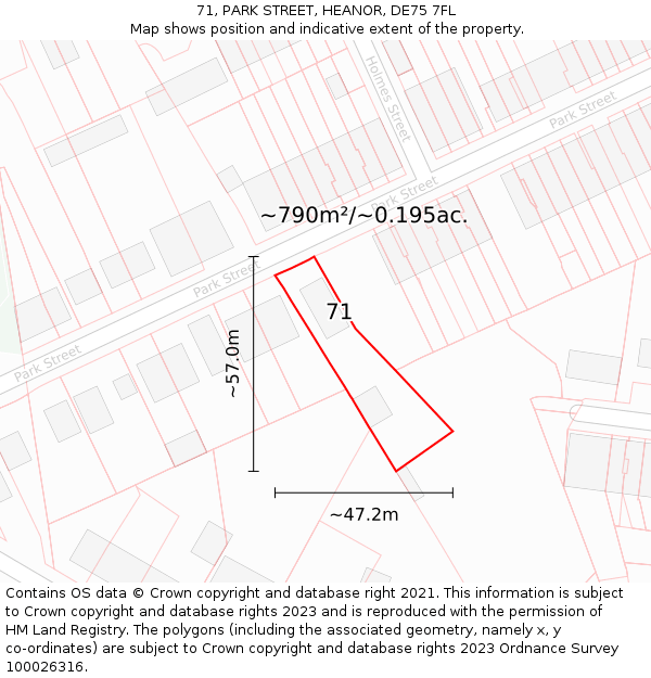 71, PARK STREET, HEANOR, DE75 7FL: Plot and title map