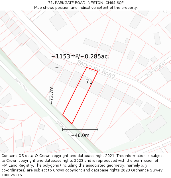 71, PARKGATE ROAD, NESTON, CH64 6QF: Plot and title map