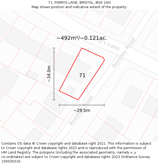 71, PARRYS LANE, BRISTOL, BS9 1AN: Plot and title map