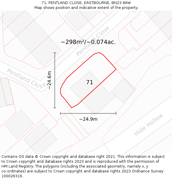 71, PENTLAND CLOSE, EASTBOURNE, BN23 8AW: Plot and title map