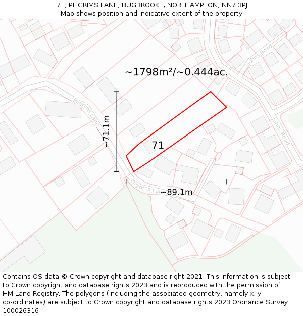 71, PILGRIMS LANE, BUGBROOKE, NORTHAMPTON, NN7 3PJ: Plot and title map