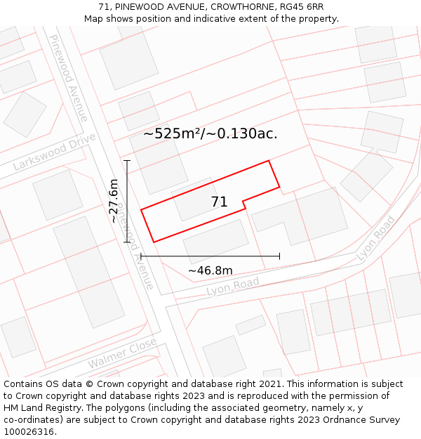 71, PINEWOOD AVENUE, CROWTHORNE, RG45 6RR: Plot and title map