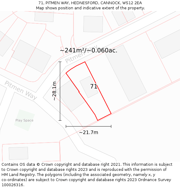 71, PITMEN WAY, HEDNESFORD, CANNOCK, WS12 2EA: Plot and title map