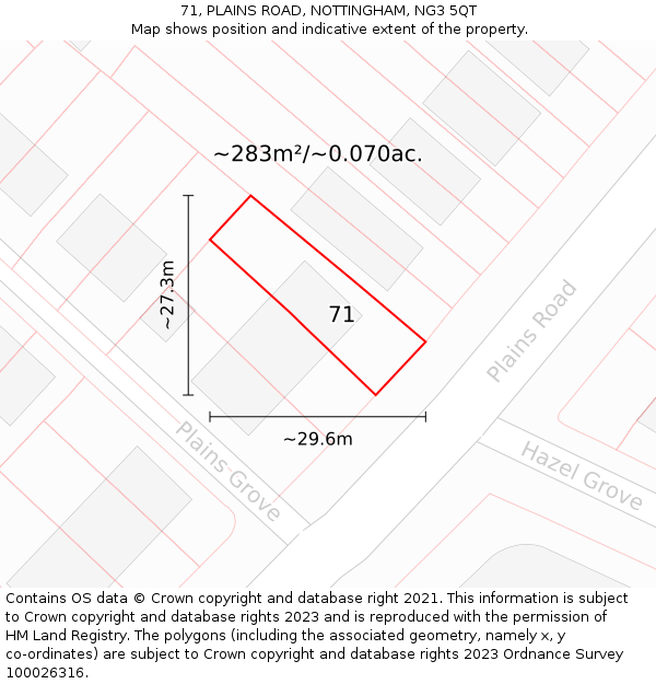 71, PLAINS ROAD, NOTTINGHAM, NG3 5QT: Plot and title map