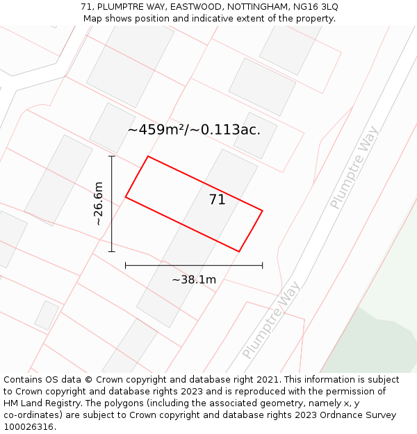 71, PLUMPTRE WAY, EASTWOOD, NOTTINGHAM, NG16 3LQ: Plot and title map