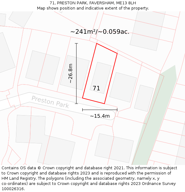 71, PRESTON PARK, FAVERSHAM, ME13 8LH: Plot and title map