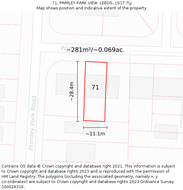 71, PRIMLEY PARK VIEW, LEEDS, LS17 7LJ: Plot and title map