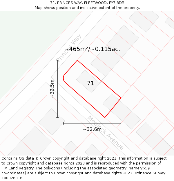 71, PRINCES WAY, FLEETWOOD, FY7 8DB: Plot and title map