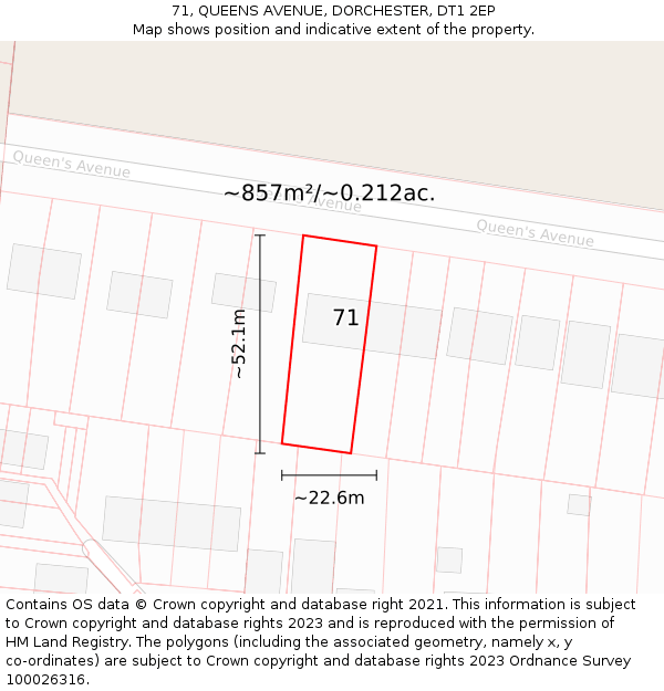 71, QUEENS AVENUE, DORCHESTER, DT1 2EP: Plot and title map