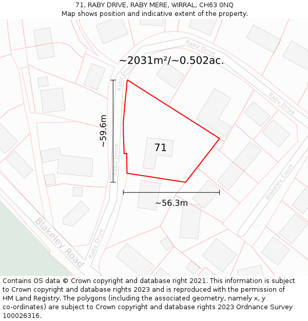 71, RABY DRIVE, RABY MERE, WIRRAL, CH63 0NQ: Plot and title map