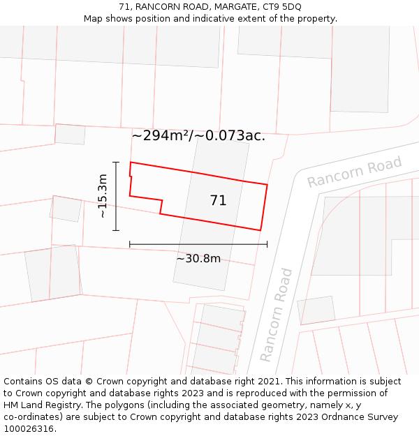 71, RANCORN ROAD, MARGATE, CT9 5DQ: Plot and title map
