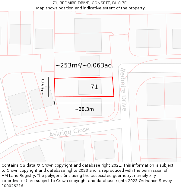 71, REDMIRE DRIVE, CONSETT, DH8 7EL: Plot and title map