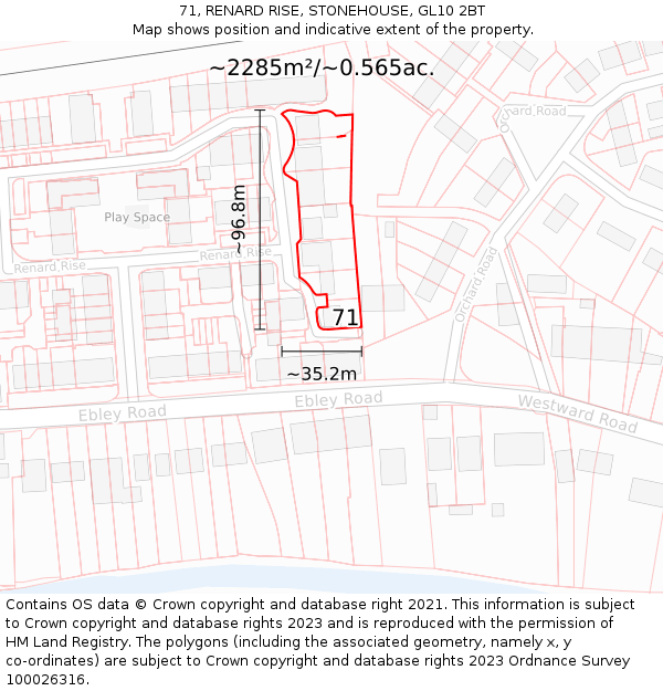 71, RENARD RISE, STONEHOUSE, GL10 2BT: Plot and title map