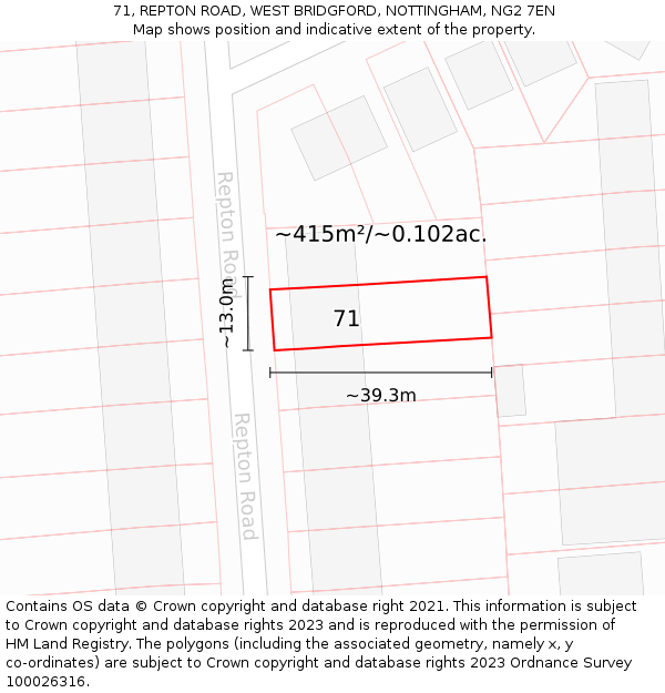 71, REPTON ROAD, WEST BRIDGFORD, NOTTINGHAM, NG2 7EN: Plot and title map