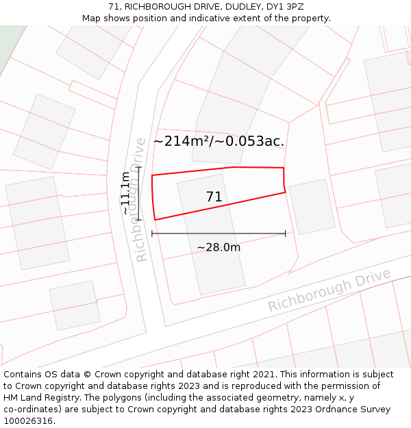 71, RICHBOROUGH DRIVE, DUDLEY, DY1 3PZ: Plot and title map