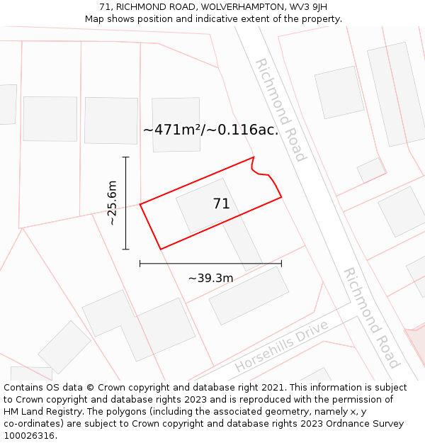 71, RICHMOND ROAD, WOLVERHAMPTON, WV3 9JH: Plot and title map