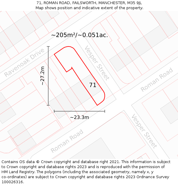 71, ROMAN ROAD, FAILSWORTH, MANCHESTER, M35 9JL: Plot and title map