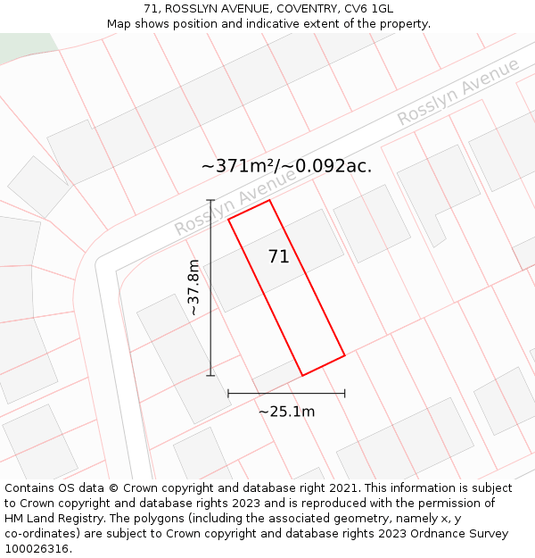 71, ROSSLYN AVENUE, COVENTRY, CV6 1GL: Plot and title map