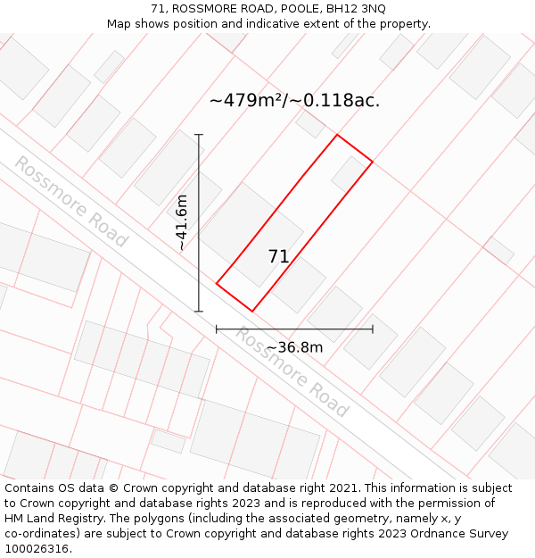 71, ROSSMORE ROAD, POOLE, BH12 3NQ: Plot and title map