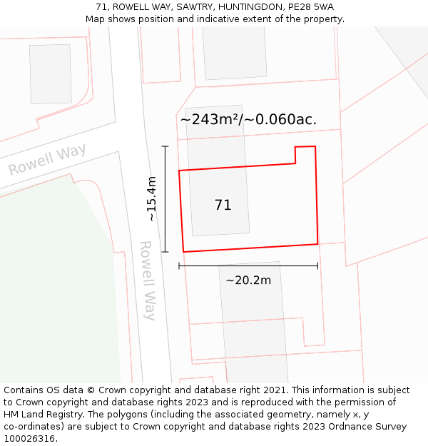 71, ROWELL WAY, SAWTRY, HUNTINGDON, PE28 5WA: Plot and title map