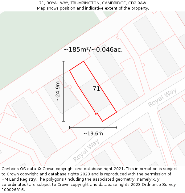 71, ROYAL WAY, TRUMPINGTON, CAMBRIDGE, CB2 9AW: Plot and title map