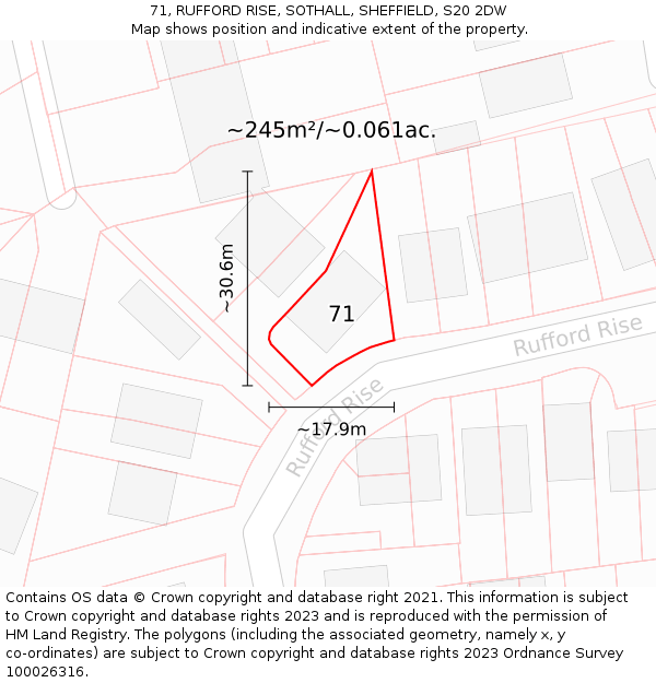 71, RUFFORD RISE, SOTHALL, SHEFFIELD, S20 2DW: Plot and title map