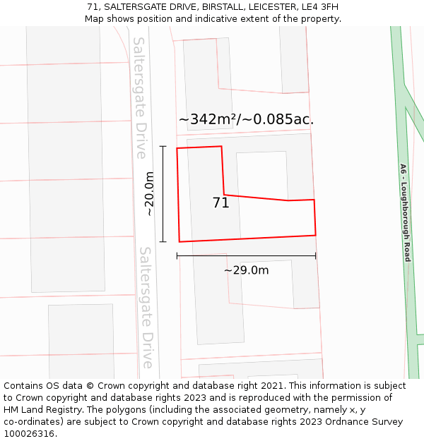 71, SALTERSGATE DRIVE, BIRSTALL, LEICESTER, LE4 3FH: Plot and title map