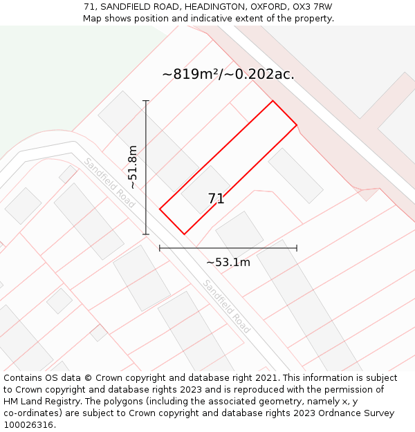 71, SANDFIELD ROAD, HEADINGTON, OXFORD, OX3 7RW: Plot and title map