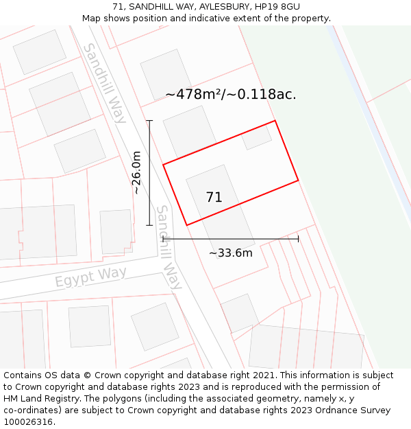 71, SANDHILL WAY, AYLESBURY, HP19 8GU: Plot and title map