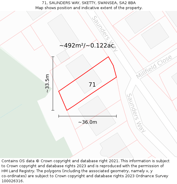 71, SAUNDERS WAY, SKETTY, SWANSEA, SA2 8BA: Plot and title map