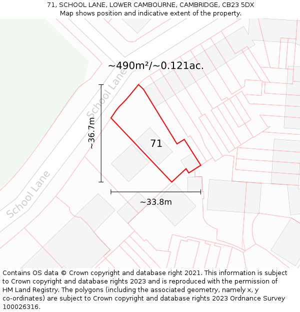 71, SCHOOL LANE, LOWER CAMBOURNE, CAMBRIDGE, CB23 5DX: Plot and title map