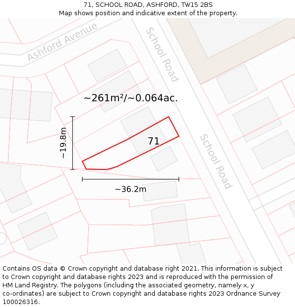 71, SCHOOL ROAD, ASHFORD, TW15 2BS: Plot and title map