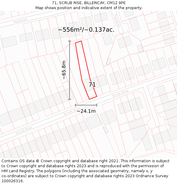 71, SCRUB RISE, BILLERICAY, CM12 9PE: Plot and title map