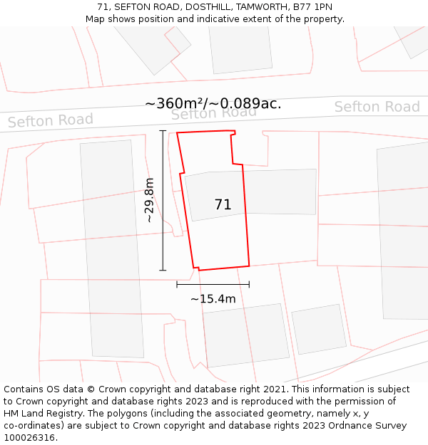 71, SEFTON ROAD, DOSTHILL, TAMWORTH, B77 1PN: Plot and title map