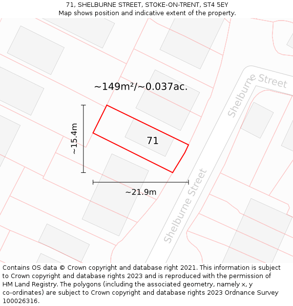 71, SHELBURNE STREET, STOKE-ON-TRENT, ST4 5EY: Plot and title map